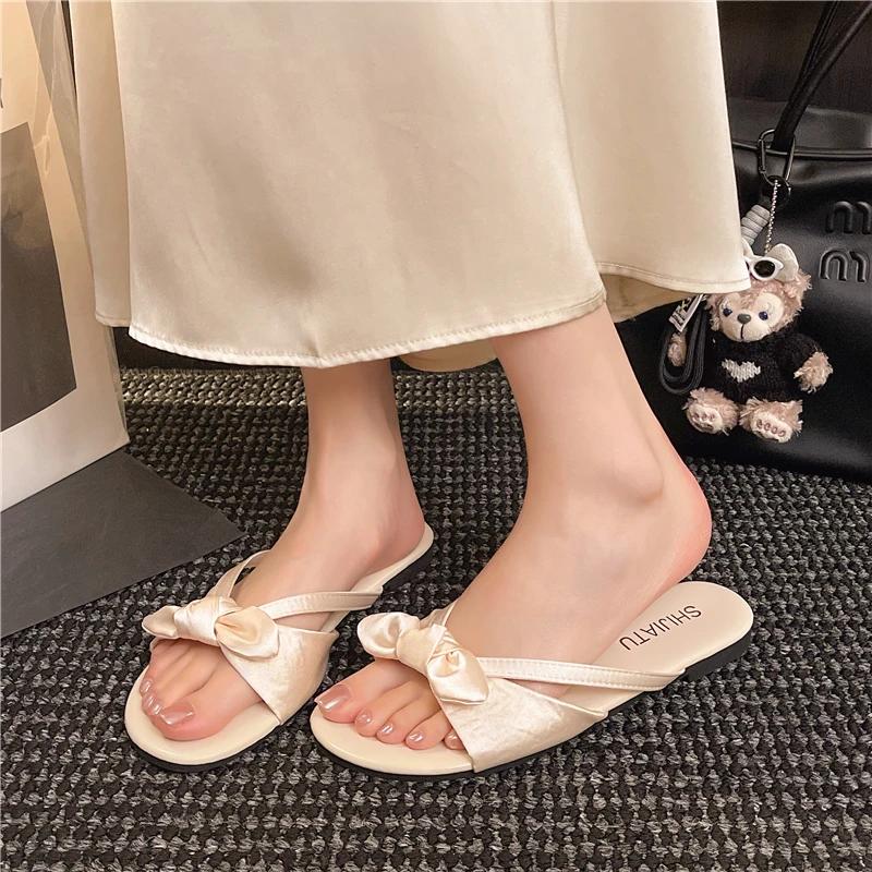 Slippers Women Summer Flat Shoes Female Luxury Slides Pantofle Butterfly-Knot Designer 2025 Butterfly-knot Female Shoes Slippers