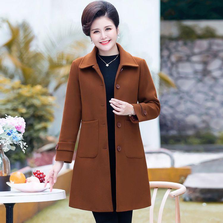 

Мамино шерстяное пальто Женское средней длины Осенне-зимнее Для среднего и пожилого возраста Хлопковое Утепленное Шерстяное пальто Иностранный стиль Ветровка L
