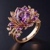 Vintage Gorgeous Pink Synthetic Zirconia Lotus Handmade Ring Women's Elegant Delicate Dating Engagement Jewelry Accessories Gift