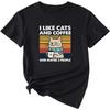 YORAURT I Like Cats and Coffee and Maybe 3 PEO[le Shirt for Women Crew Neck Casual T-Shirt Cute Cats Graphic Tees Tops, Black, Medium
