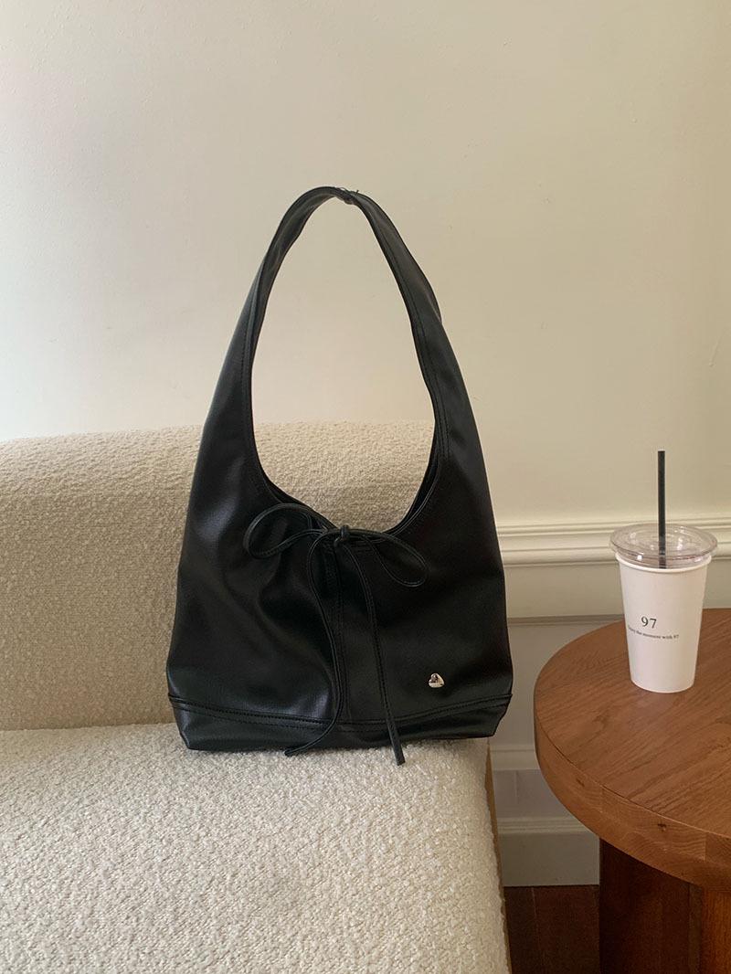 

Универсальная женская сумка-тоут для поездок на работу из Кореи 2025 года: Большая вместимость, повседневный дизайн с французским бантом на плече чёрный