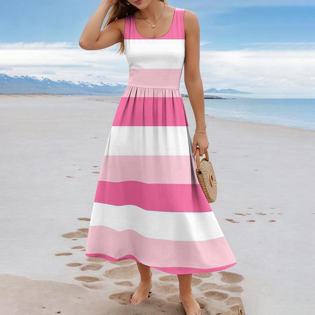 Ladies' striped summer casual and fashionable sleeveless long dress