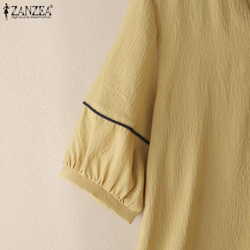 ZANZEA Damen Lässig V-Ausschnitt Locker Sommer Halbarm Bluse