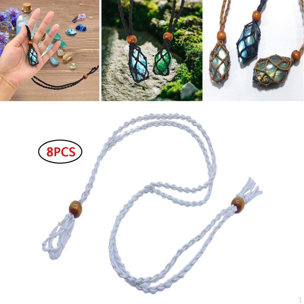 8 Handgjorda Halsbandssnören Tom Hållare Justerbar Nätpåse Hänge Bohemisk för Gåva Armband