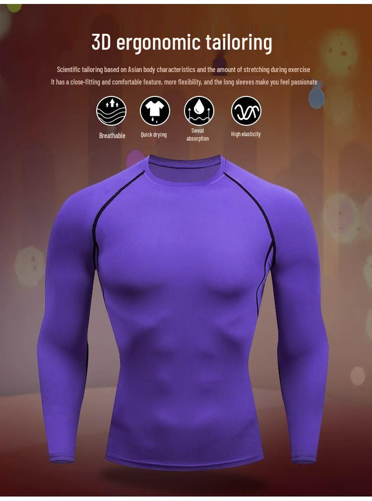 European Men's Quick-Dry Long Sleeve Stretch Fitness Shirt for Outdoor Running and Tennis