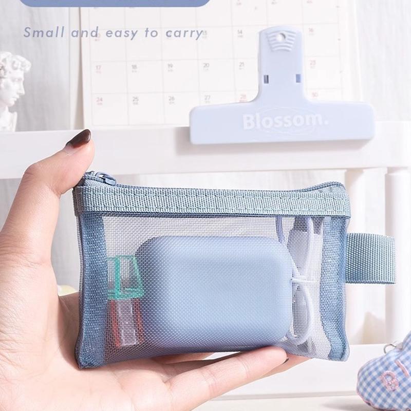 1Pc Portable Mini Zipper Mesh Storage Bag New Coin Purse Small Square Mesh Coin Purse Travel Storage Carry Pouch With Zippered