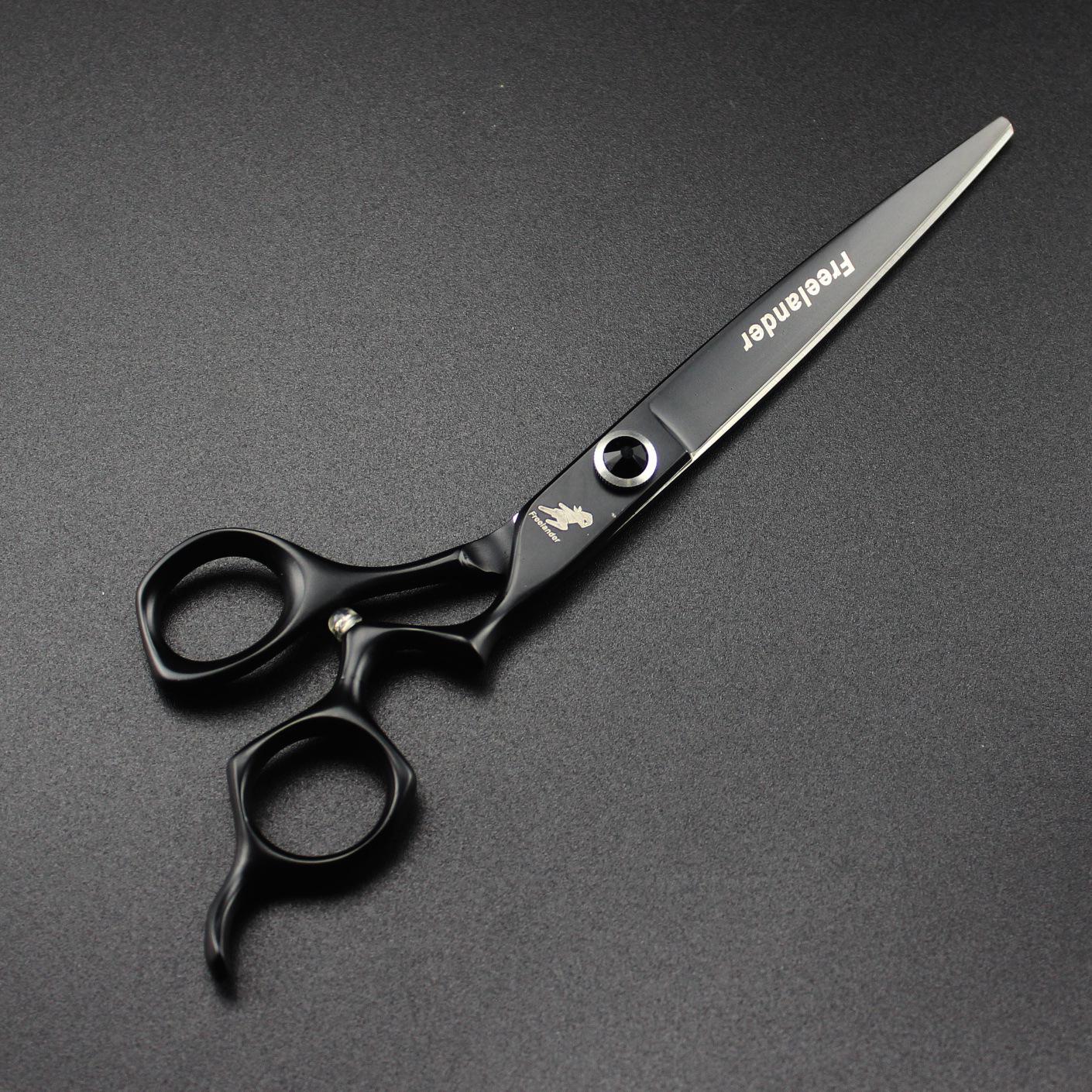 7-Inch Black Curved Handle Serrated Hairdressing & Pet Shears Curved Handle Fine Tooth Shears