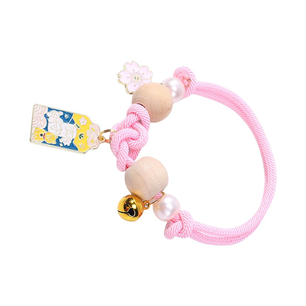 Adjustable Cat Collar With Bell and Camphor Wood Beads Pet Necklace Collar For Kittens Indoor Outdoor Activity Wear