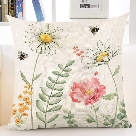 Pillowcase Spring Series Printed with Soft Hidden Zipper Fade-resistant Machine Washable Linen Cushion Cover