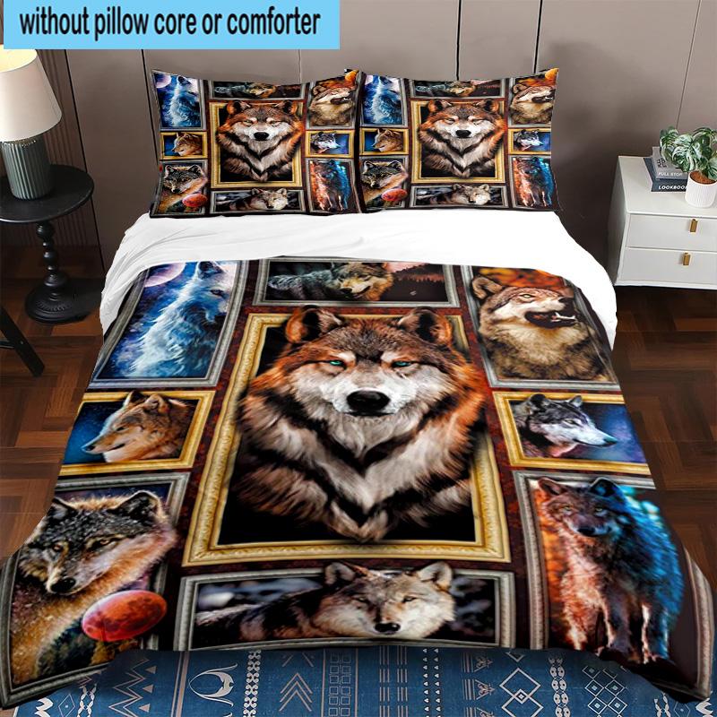 Wolf Pack Majesty 3pcs Bedding,Including 1pc Duvet Cover And 2pcs Pillowcases Perfect for Christmas,Ideal for Bedroom, Dormitory