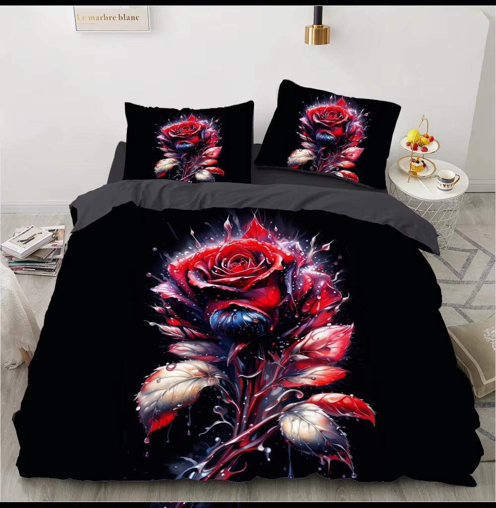 Rose Pattern Duvet Cover Set King Size 3D Floral Bedding Set Suitable for Couples Wedding Gift 3 Pcs Contains 2 Pillowcases