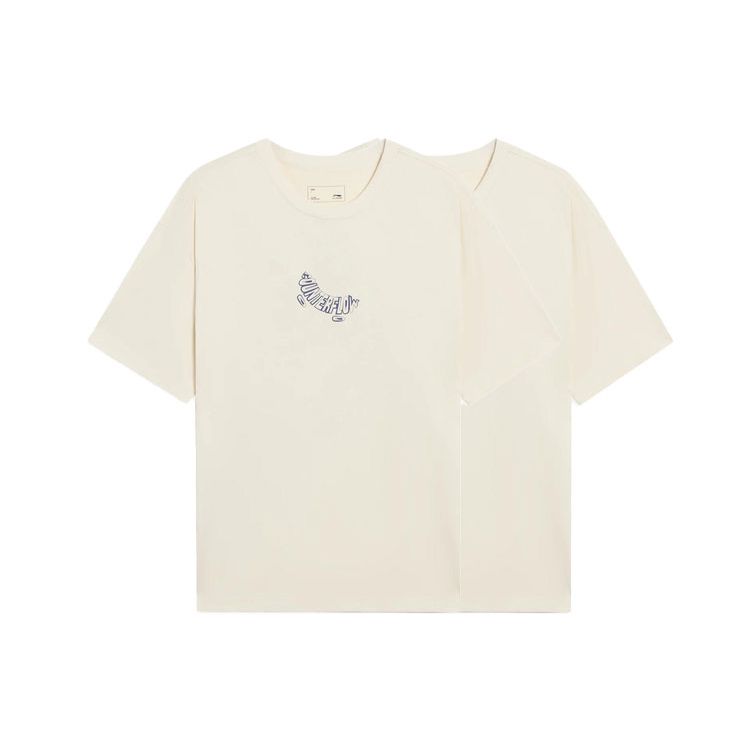 Li Ning CF Sports Lifestyle Series Cartoon Pattern Letter Loose Casual Short Sleeve T-Shirt Unisex Tops Bone-White AHSSA55-2
