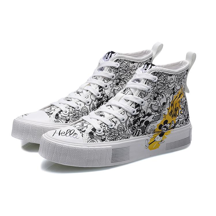 Disney x Li Ning Abrasion Resistant Breathable High top Canvas Shoes Women's Black White AGCP338-5