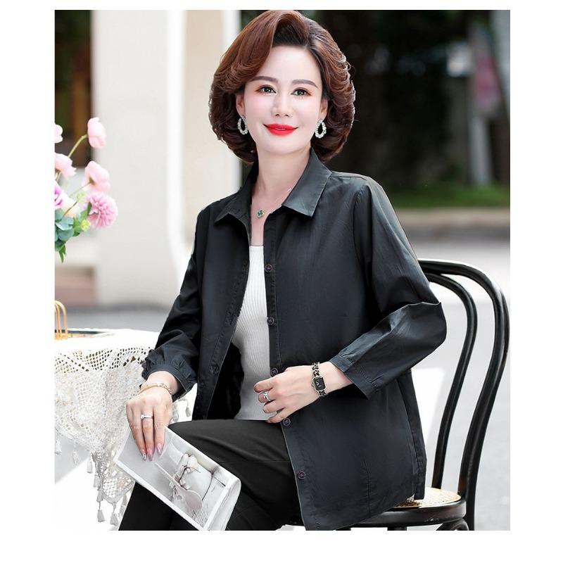 Women S Middle Aged Autumn Thin Polo Neck 3 4 Sleeve Loose Fit Shirt