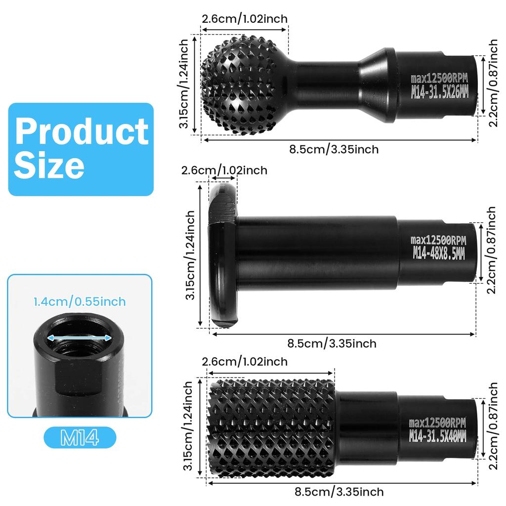3Pcs Sphere Rotary Burr Wood Carving Burrs for Carving Grinding Polishing Engraving Ball Grinding Head Woodworking Tool M14