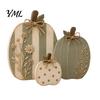 Handcrafted Seasonal Home Decor 3Pcs Wildflower Pumpkin Figurines, Farmhouse Fall Tabletop Decor, Rustic Pumpkins with Indoor Thanksgiving Fireplace