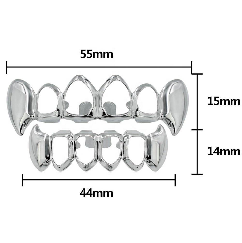 925 Sterling Silver Rapper Iced Out Hollow Design Grills Teeth Grillz Top Bottom Teeth Men Plain Hiphop Vampire Grillz for Teeth