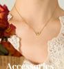 Korean Trendy Rhinestone 'W' Pendant Necklace in 18K Gold-Plated Titanium Steel