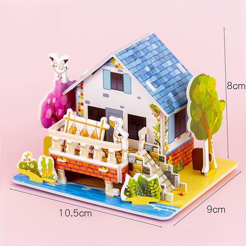 Paper 3d Three-dimensional Puzzle Cartoon Mini Building Cabin Model Children Handmade DIY Children's Assembly Card Toy Gift