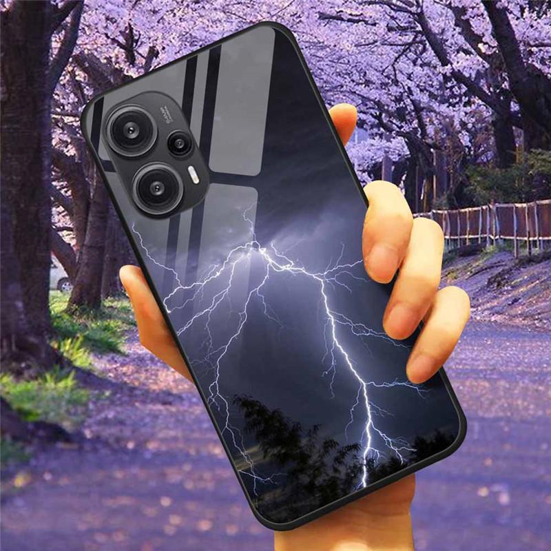 For Xiaomi Poco F5 5G / F5Pro Case Tempered Glass Lake Moon Hard Phone Cover for POCO F5 Pro Capas Funda on PocoF5 Luxury Coque