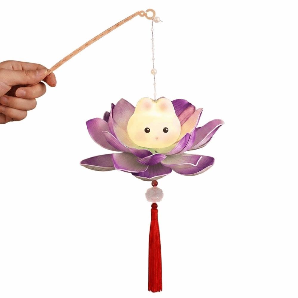 Handheld Lotus Flower Lanterns Chinese Style Bunny Handmade Lamp Party Lights фиолетовый