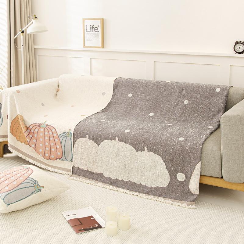 Plüsch Vollbezug Sofa Handtuch Schneeflocken Samt Warm Einteiliger Überwurf Stoff Niedlicher Kürbis Ganzer Sofaüberwurf
