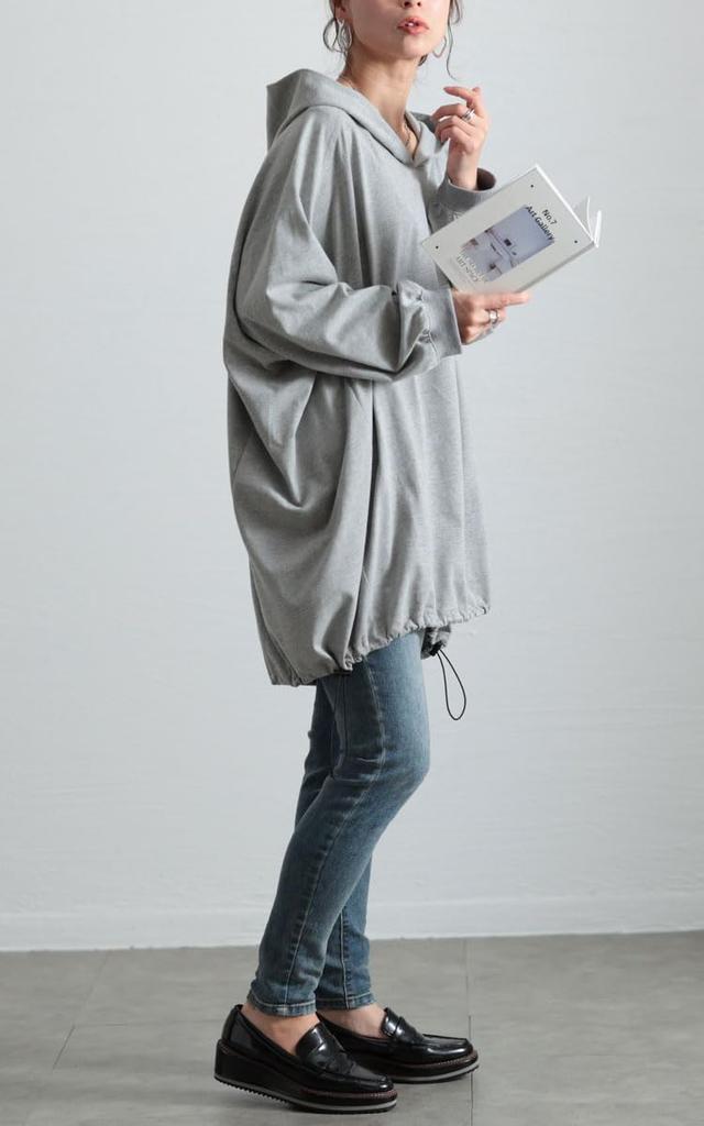 Gold Japan Große Größen Langarm Kordelzug Dolman Melange Größen Damen Tunika, Hoodie, Kragen, Stretch, Winter, Herbst, Frühling, Grau, bai-0168, 4L-5L