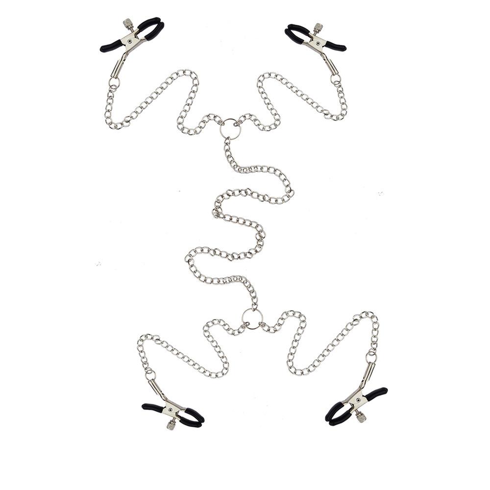 Fetish Adult Game Sex Toy for Women Metal Nipple Clamp with Chain Bondage Breast Labia Clip Stimulation Massager BDSM