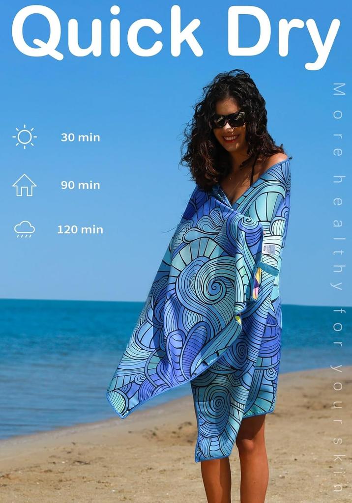 Lightweight Microfiber Beach Towel - Sand-Free Quick-Dry, Compact for Travel, Pool & Camping, Large Absorbent Adult Size
