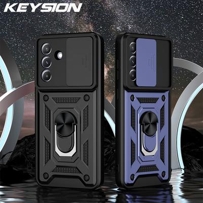 KEYSION Shockproof Armor Case for Samsung A56 5G A36 A26 Slide Camera Protection Ring Stand Phone Back Cover for Galaxy M34 5G