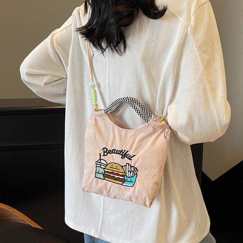Fashion Sweet Nylon Embroidered Canvas Shoulder Bag Casual Commuter Student Small Square Bag Trend Versatile Crossbody Bag