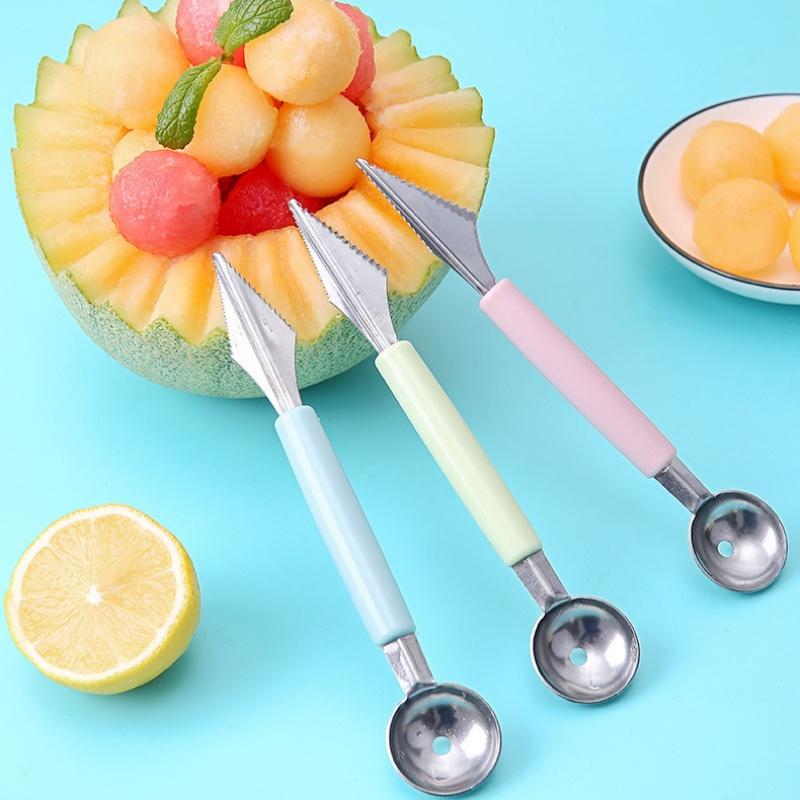 2 In1 Dual-head Stainless Steel Carving Knife Fruit Watermelon Ice Cream Baller Scoop Stacks Spoon Kitchen Accessories Home