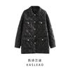 Kaslead New Women Clothes Western Style Fashion Simple and Versatile Pocket Decoration Imitation Leather Cable Cotton-padded Jacket Outerwear