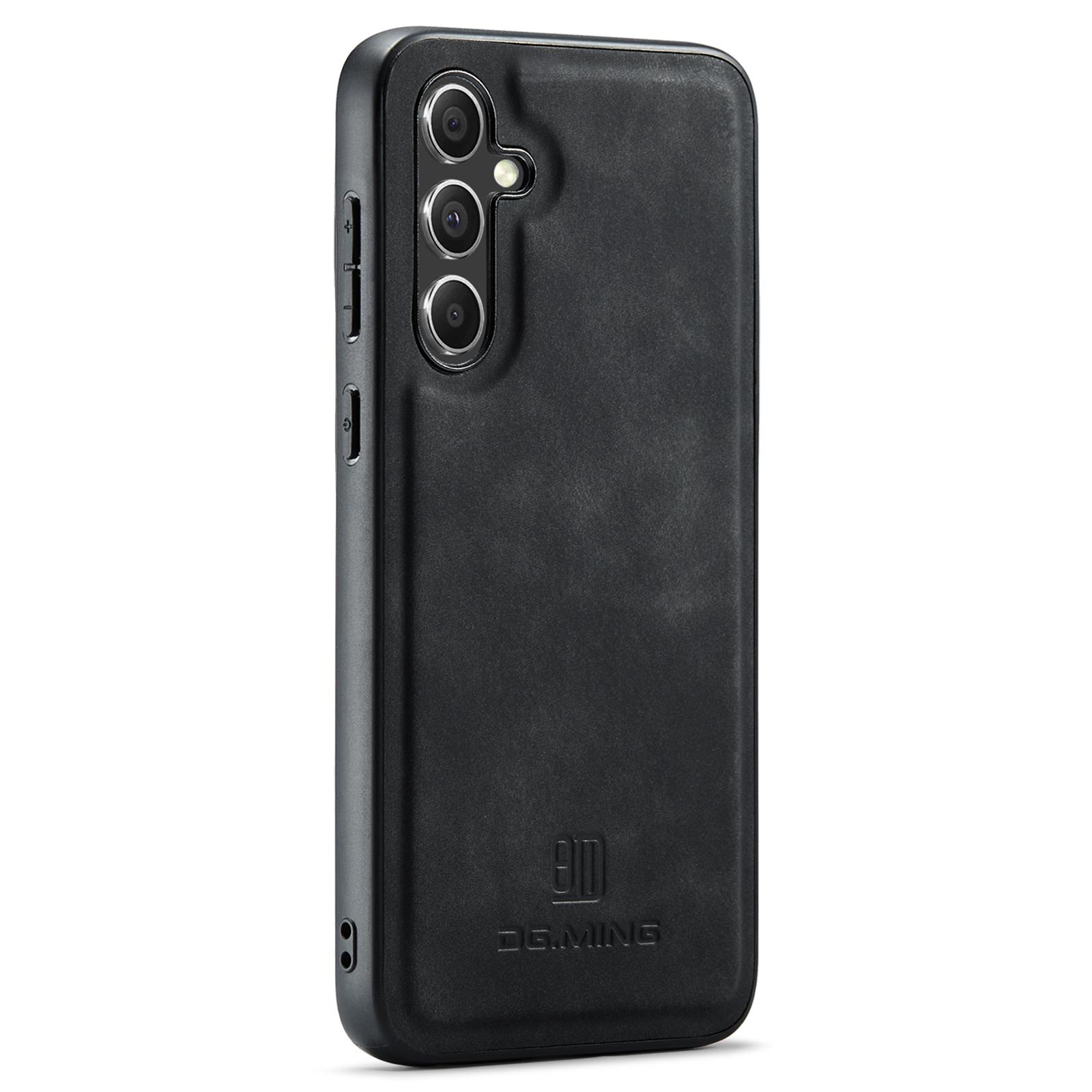 

DG.MING For Samsung Galaxy S24 FE Case PU Leather Covered PC+TPU Hybrid Phone Shell Black