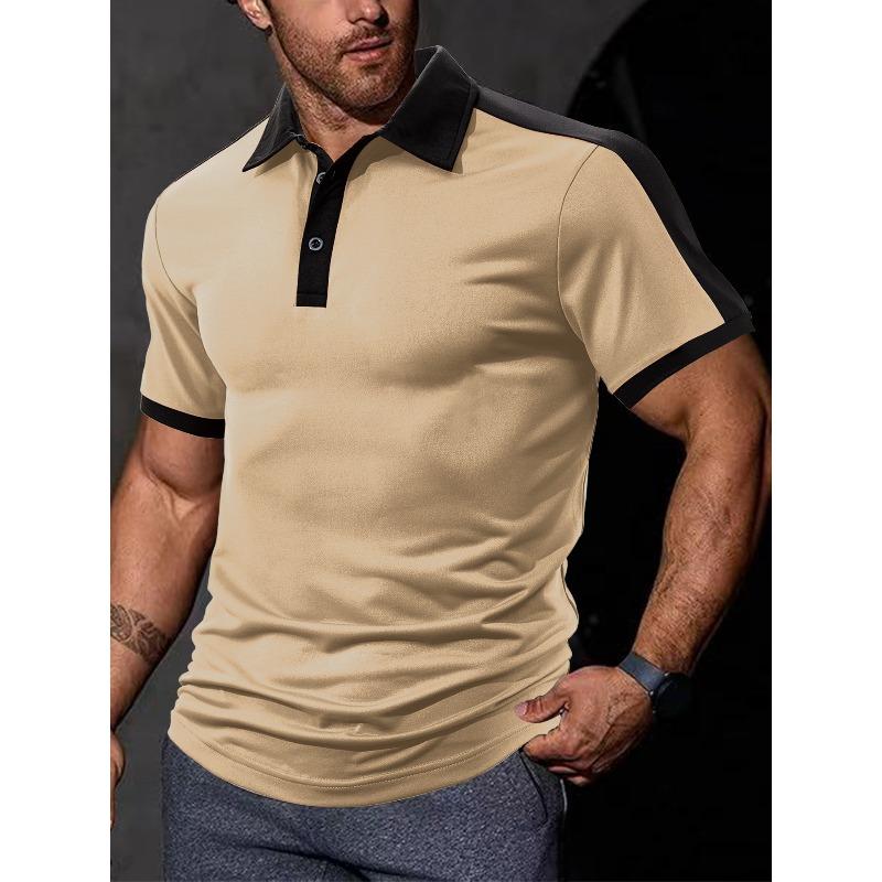 Summer Casual Loose-Fit Two-Tone Bubble-Wrap Fabric Men’s Short-Sleeved Polo Shirt with a Slight Twist