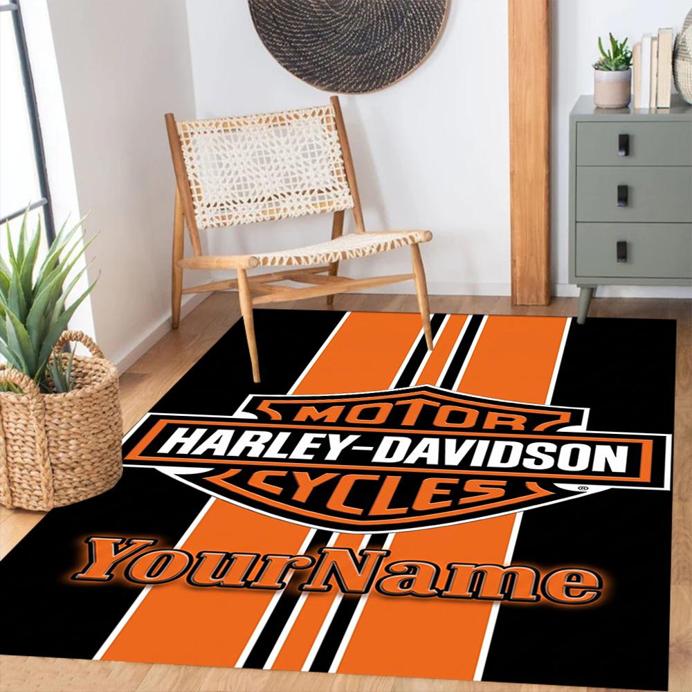 Harley-davidson Motorcycles Customize Your Name Floor Rug Office Rug Design for Playrooms Living Rooms Hallway Balcony Antislip Carpet