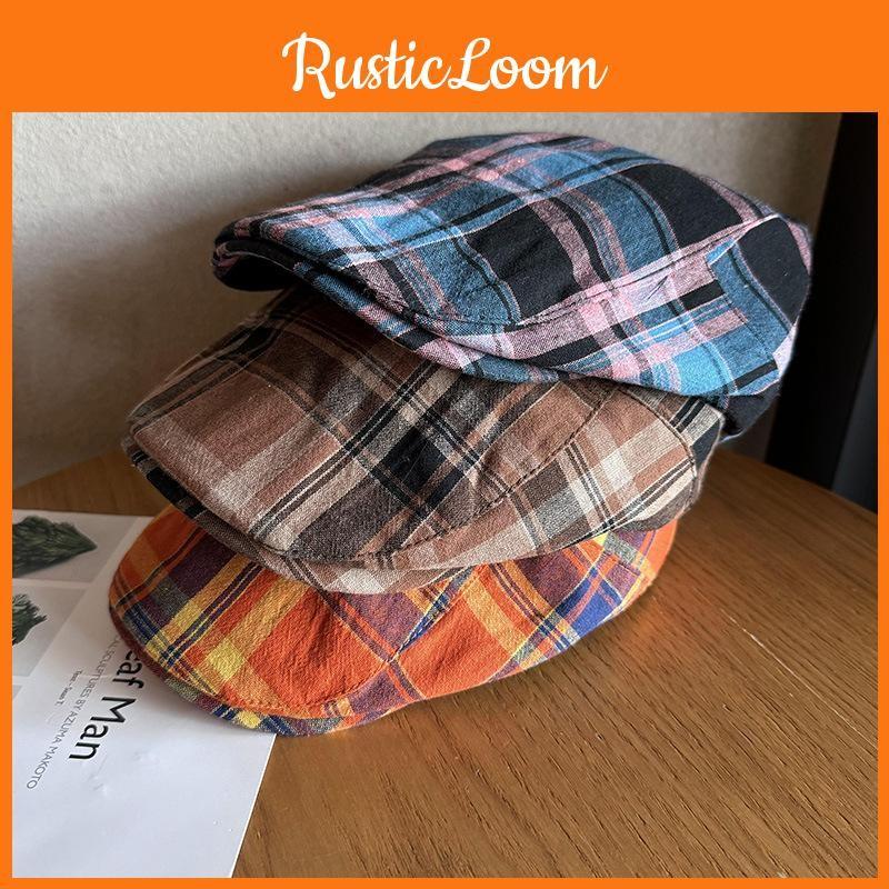 Color Grid Clashing Summer Breathable Cotton Blended Beret Hat Fashion Women