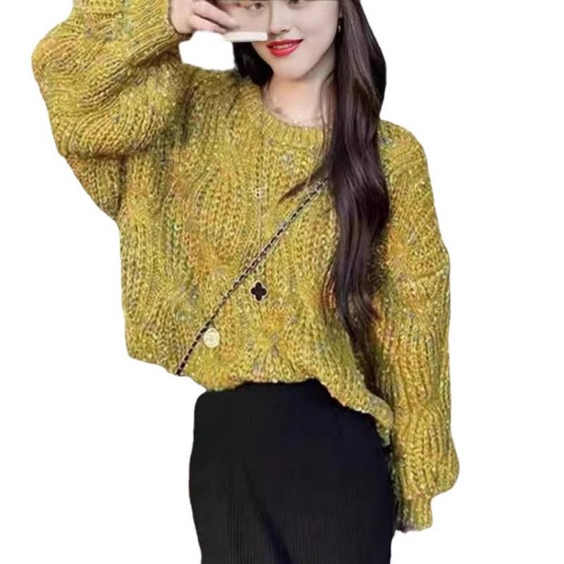 Autumn/Winter Sweater Loose Lantern Sleeve Sweater Korean Coarse Needle Color Knitted Sweater