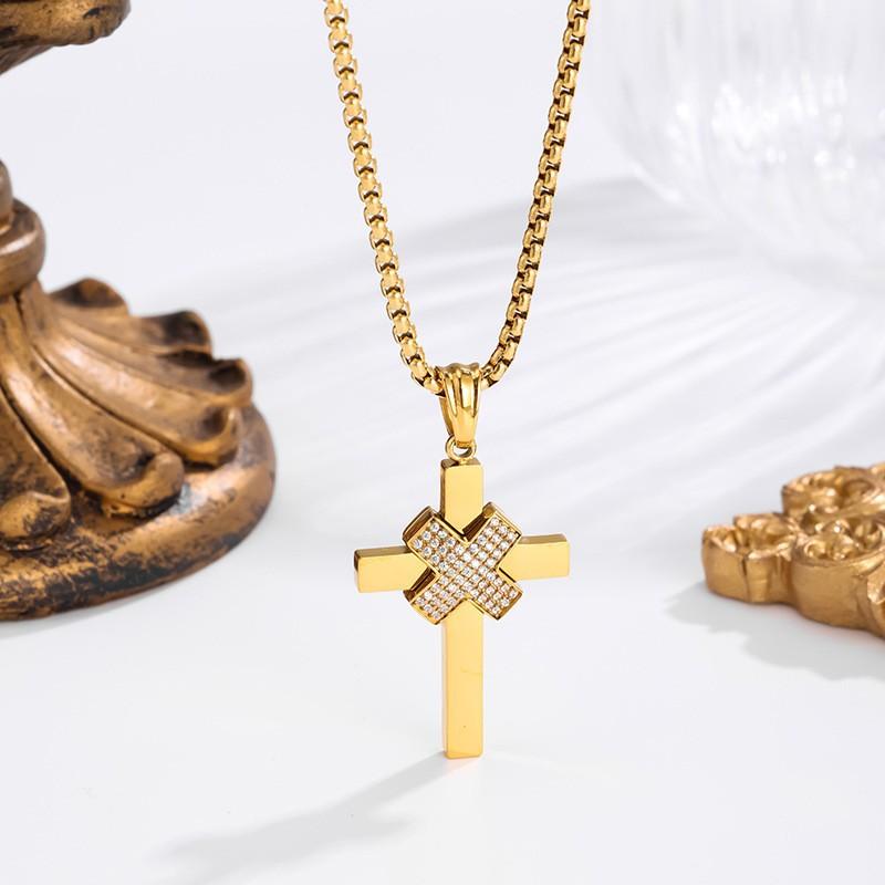 2026 Stone Cross Necklace Fashion Light Luxury Necklace Jewelry Premium Jewelry Full Diamond Men's Necklace