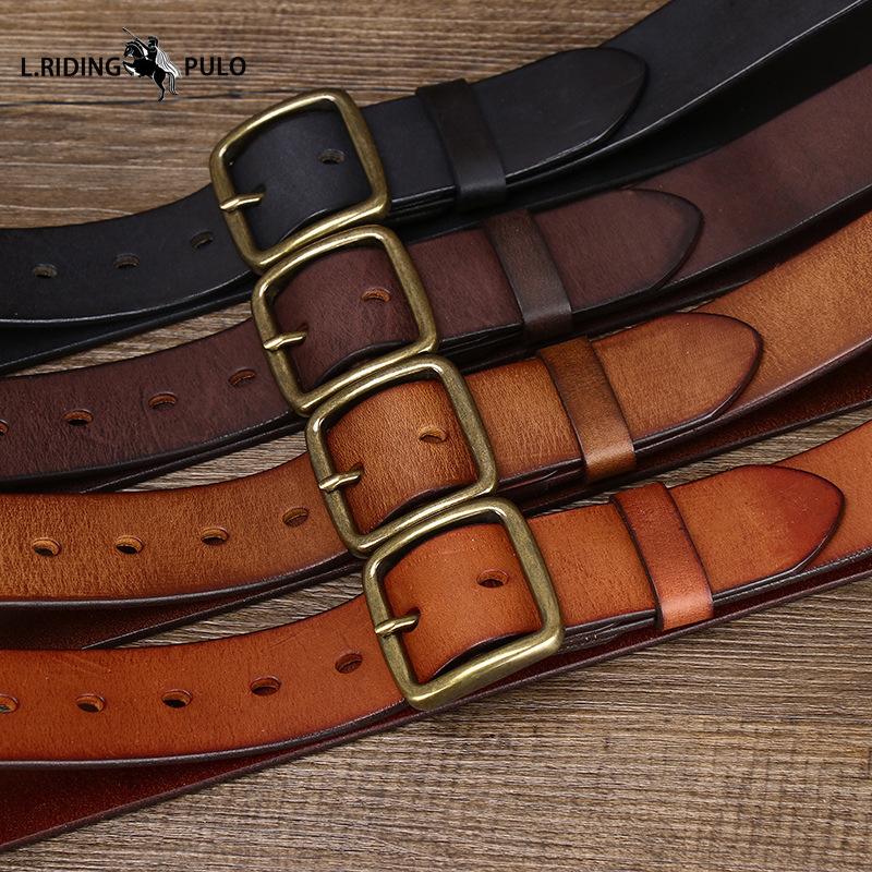 Korean Style Personality Fashion Genuine Leather Pin Buckle Pure Copper Men's Belt Men's Pure Cowhide Versatile Retro Belt