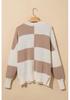 2025 Women's European & American Plaid Color Block Round Neck Sweater: Autumn/Winter Loose Drop Shoulder Knit Pullover