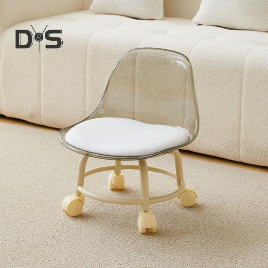 Acrylic Low Stool with 360 Degrees Swivel Wheels Faux Leather Cushion Roller Seat with Backrest Heavy Duty Rotating Mini Chair Seating Stool