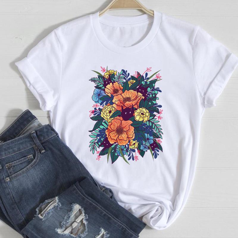2026 Women Lady Clothing Floral Women Print European and American Short-sleeved T-shirt Women Clothing  Tops  Oversized TShirt