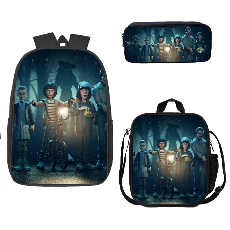 Stranger Things Schoolbag, Pencil Bag, Meal Bag To Map Z Three-Piece Large-Capacity Backpack Colorful