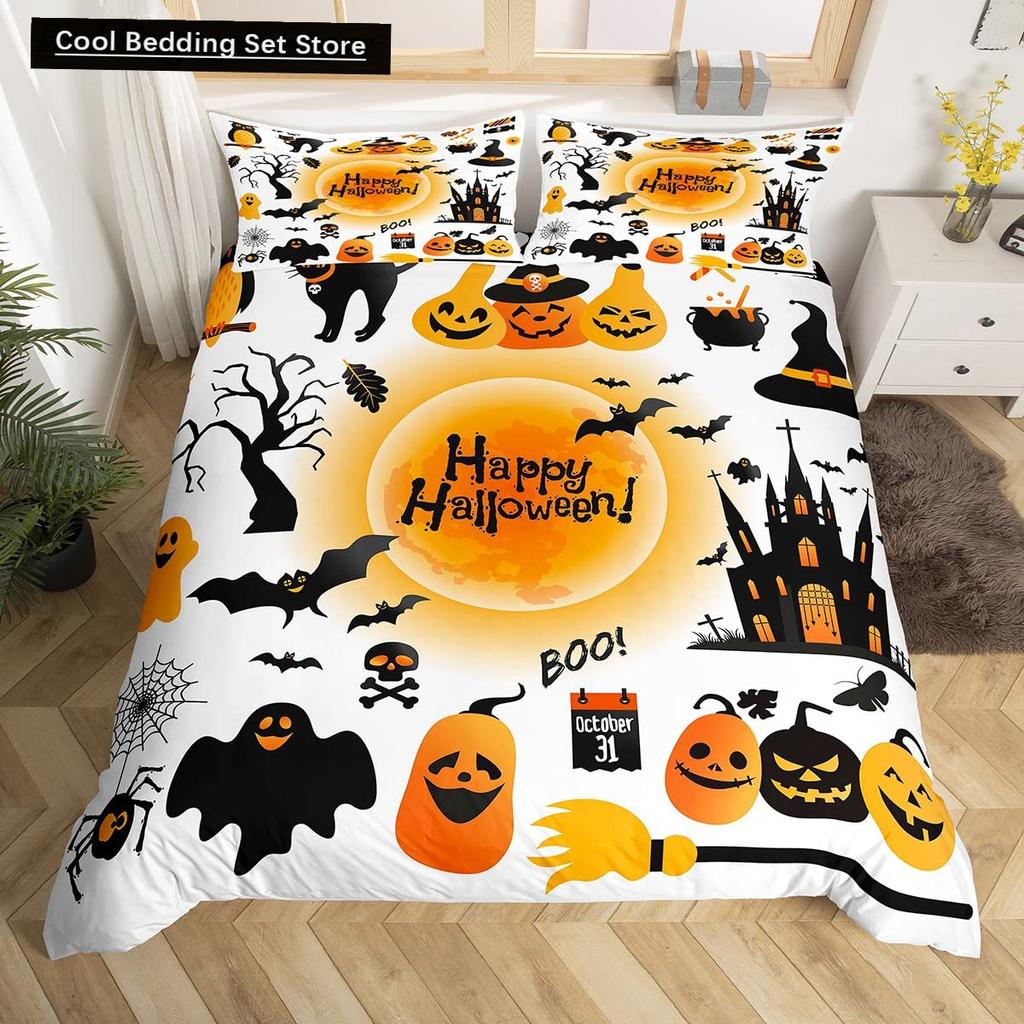 Halloween Gothic Schwarze Katze King Queen Bettbezug Glitzer Mond Bettwäsche Set Horror Gruselig Quilt Bezug Polyester Bettbezug