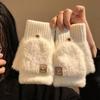 Women'S Winter Gloves Warm Plush Student Flip Top Mittens Writing Office Soft Fluffy Outdoor Thick Anti-Cold Half-Finger Gloves