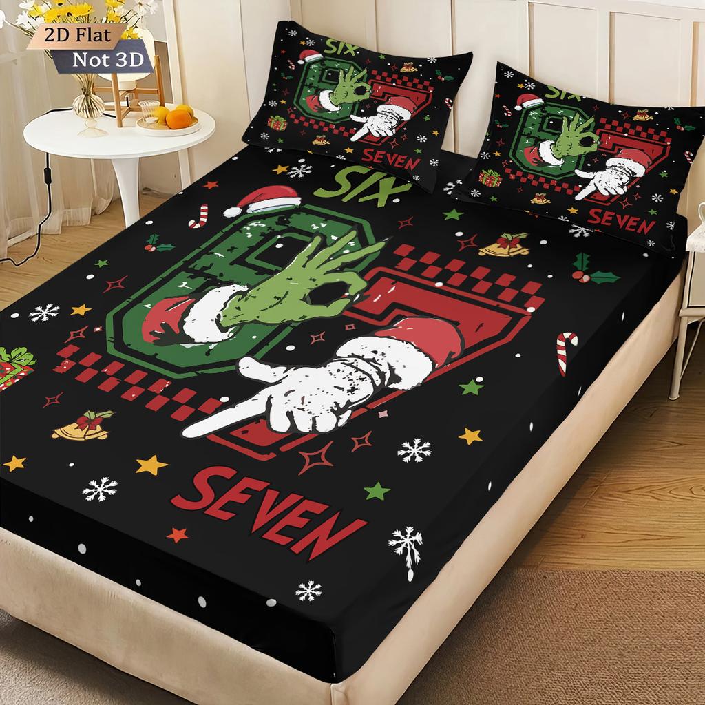 3pcs Merry Christmas 67 Element Black Printed Coreless Bed Sheet Set Multi Size Soft Bed Cover Bedroom Bedding Decoration