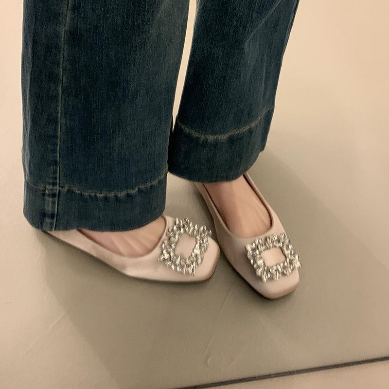 Fashion 2025 NEW Lightweight and Comfortable High Quality Flat Bottom French Style Rhinestone Shoes Women's Summer Rubber Sole Casual