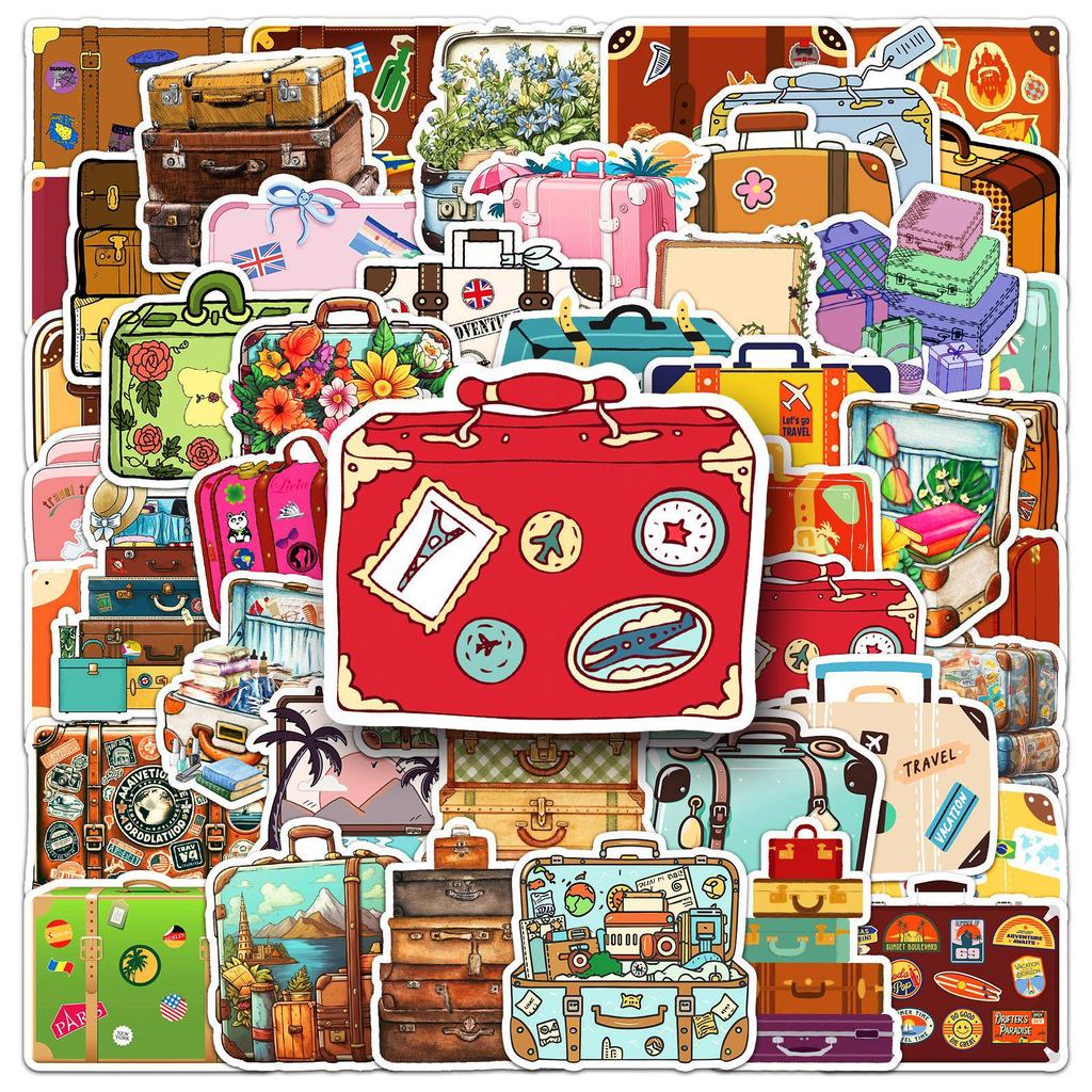 50pcs Retro Suitcase Graffiti Stickers for Phone, Luggage, and Water Cup - Creative and Waterproof
