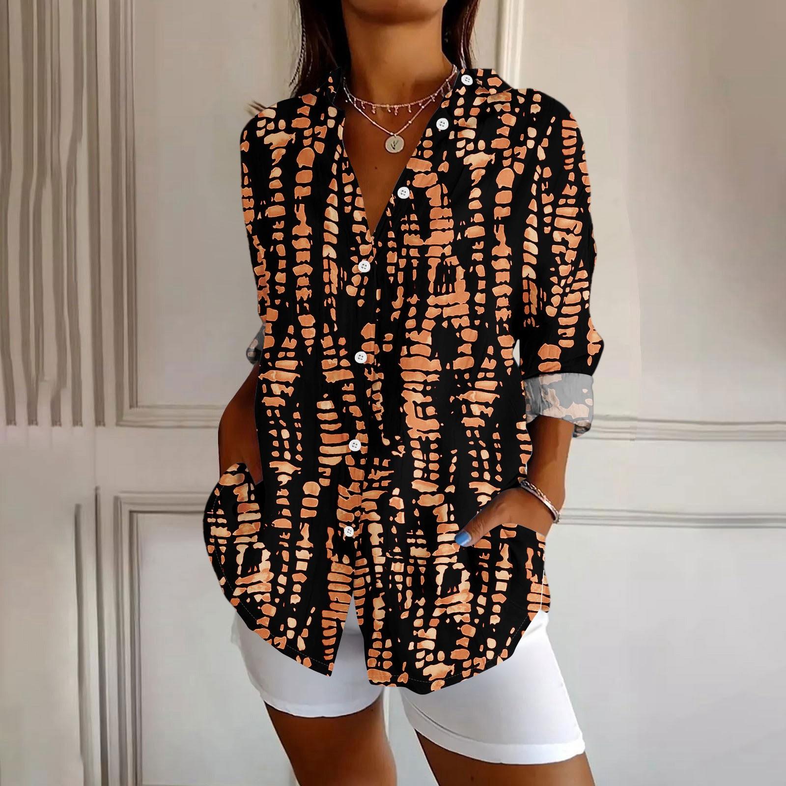 

Womens Button Down Shirt Long Sleeve Shirts For Women Print Graphic Blouse Top L кавовий